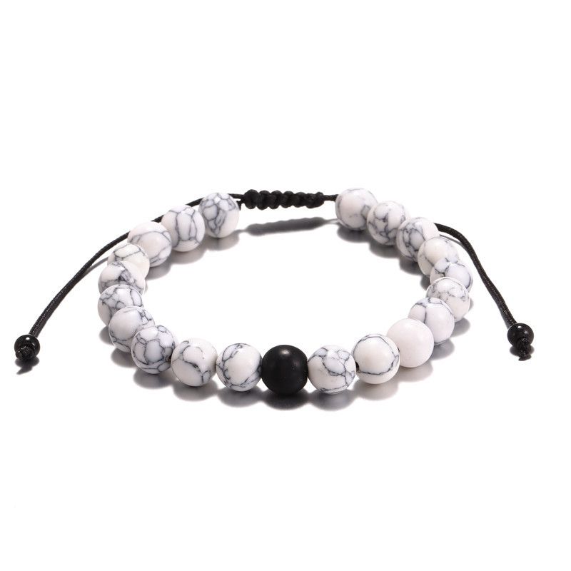 Fashion Retro Black Matte White Turquoise Braided Buddha Beads Set Men's Adjustable Couple Bracelet_voghion.com
