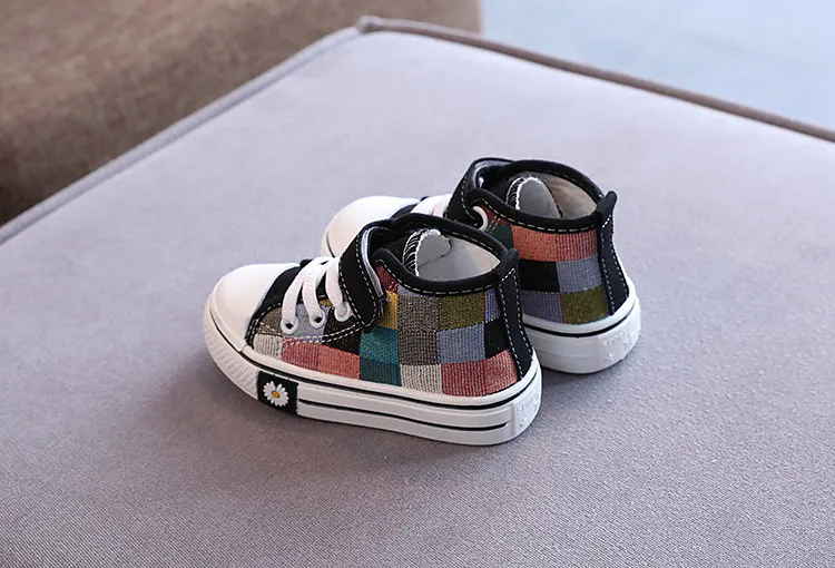 Children's Casual Shoes High Top Toddlers Kids Canvas Sneakers for Boys Girls Fashion Classic Checkered Soft Rubber Sole_voghion.com