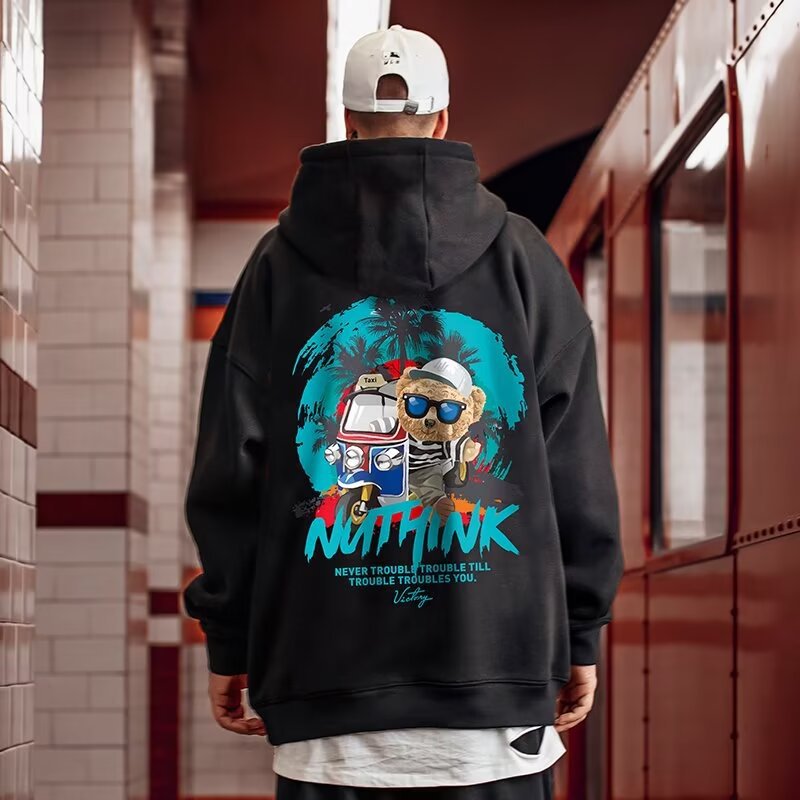 2024 New Trendy Brand Fatty Men's Hooded Loose Bear with Plush Fat Plus Size Couple Sweater for Autumn and Winter_voghion.com