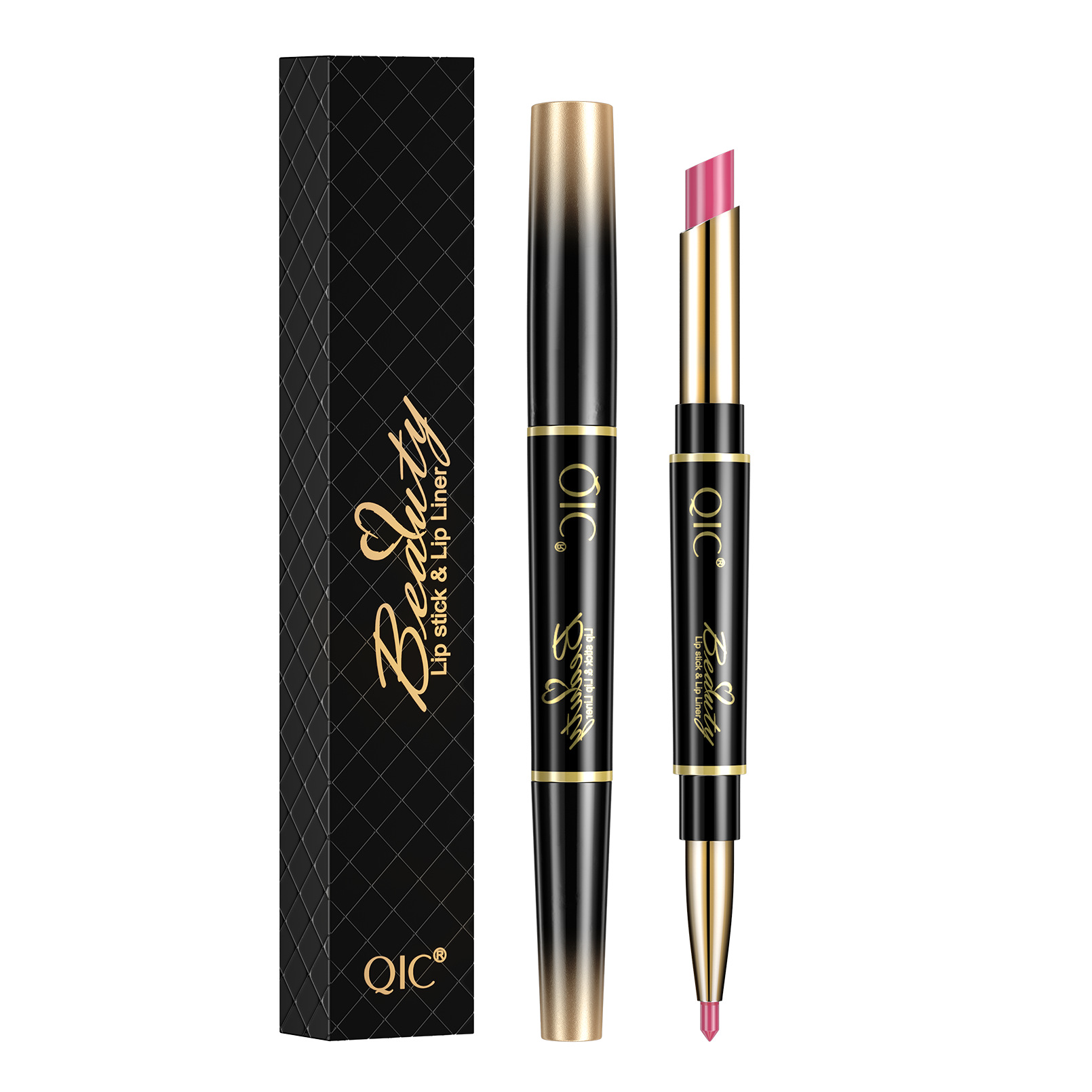 QIC lipliner lip makeup women are not easy to decolorize line hook double head rotary matte paint lipstick pen_voghion.com