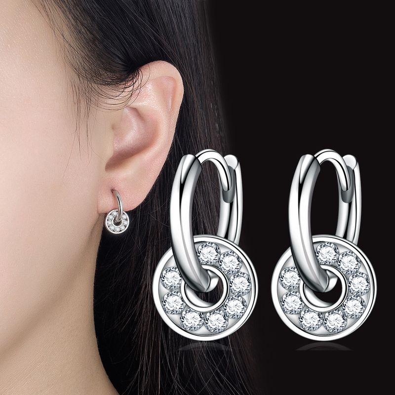 Orecchini a cerchio portafortuna romantici per donne, alla moda, con personalità geometrica, rotondi, in pietra, con fibbie per le orecchie, creativi._voghion.com