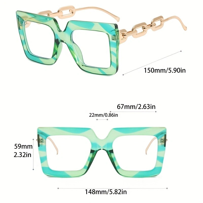 New Square Frame Chain Design With Anti Blue Light Glasses, Trendy And The Same Flat Lens_voghion.com