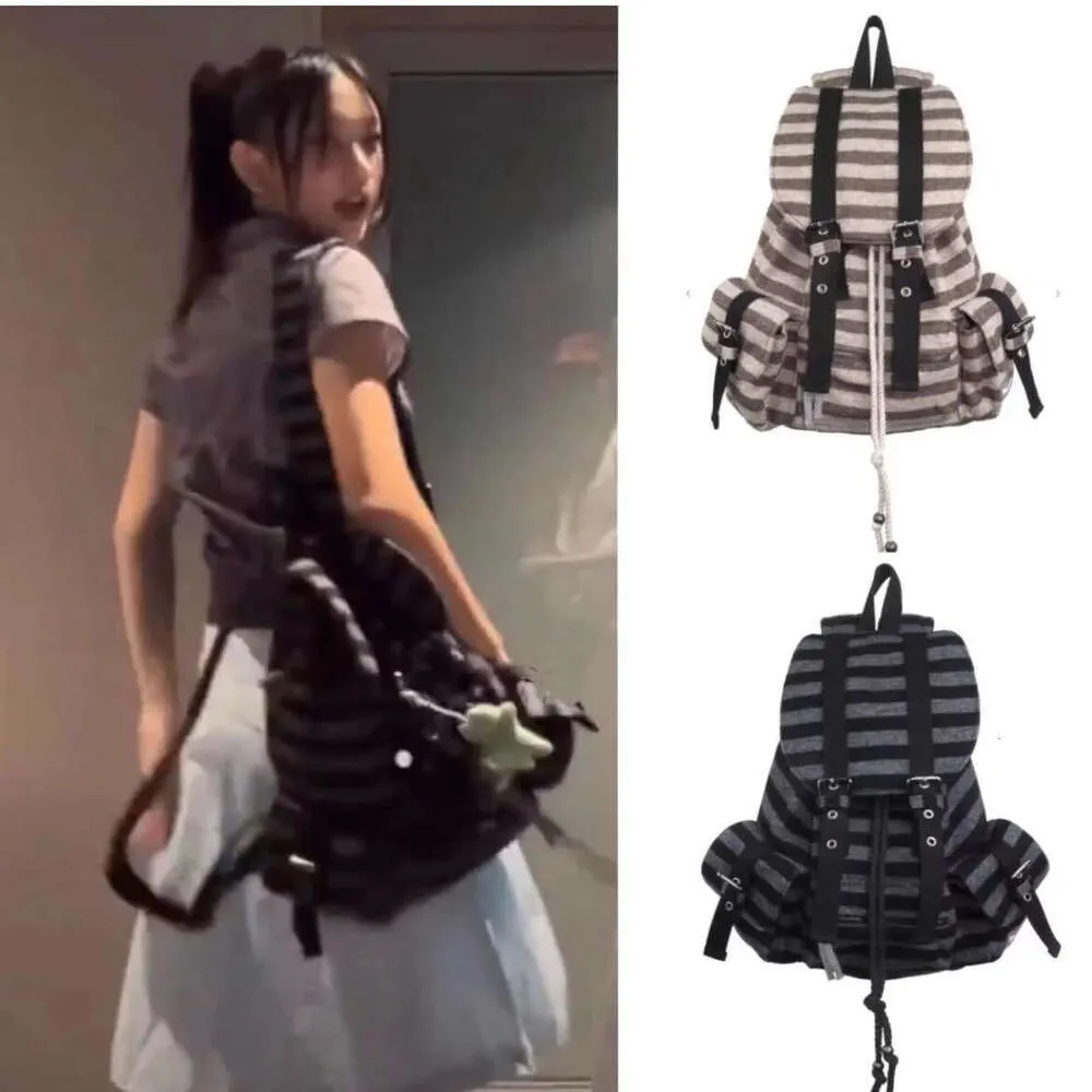 Jeans a righe uguali giapponese e coreano funzionale casual plaid grande capacità coppia borsa a tracolla zaino_voghion.com