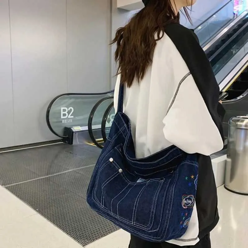 Stilvolle Canvas-Schultertasche, modische, robuste Umhängetasche mit verstellbarem Riemen, Pendlertasche für Mädchen und Frauen_voghion.com