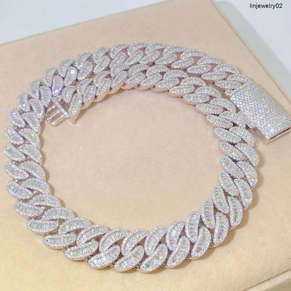 Men's Iced Out Cuban Link Chain Necklace Sterling Silver_voghion.com