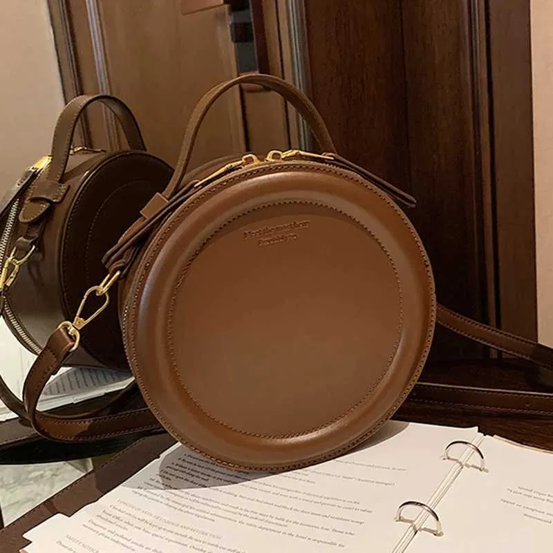 Einfarbig PU Leder Schulter Umhängetasche Für Frauen Runde Kleine Handtasche Mode Designer Taschen Weibliche Zipper_voghion.com