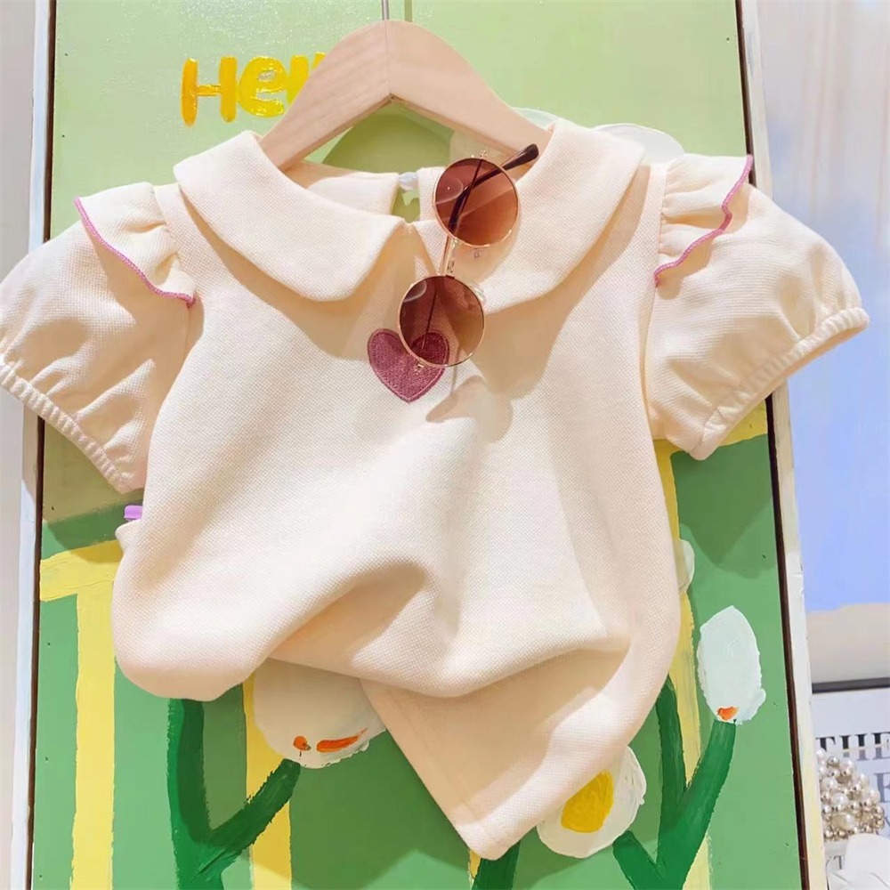 Costume d'été pour mère et enfant pour filles, joli amour brodé, manches courtes, plus short, costume deux pièces, nouvelle collection 2024_voghion.com