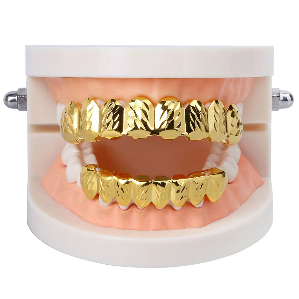 RACHELZ Hip Hop 8/8 Muster Zahnkappen Vergoldete Zähne Grillz Zahnspangen Punk Dental Grills Für Männer Frauen Körperschmuck_voghion.com
