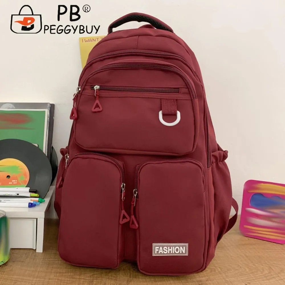 Damen-Büchertasche, einfarbig, für Studenten, modisch, große Kapazität, wasserdicht, mit mehreren Taschen für Mädchen im Teenageralter_voghion.com