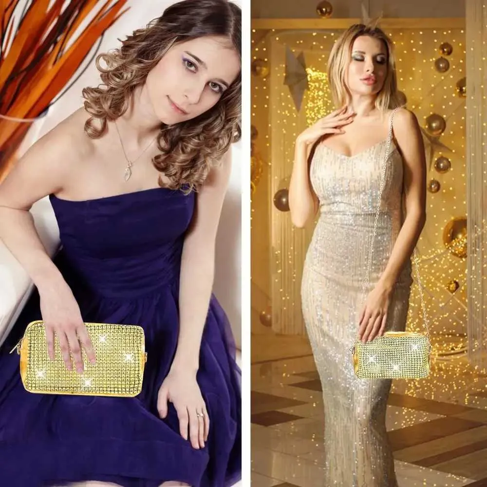 Sparkly Rhinestone Evening Clutch Bag With Chain Shoulder Strap_voghion.com