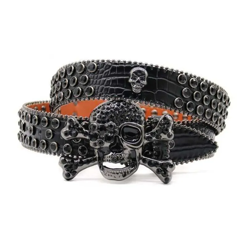 Skull Pattern Rhinestone Belt For Men And Women Luxury Retro Style_voghion.com