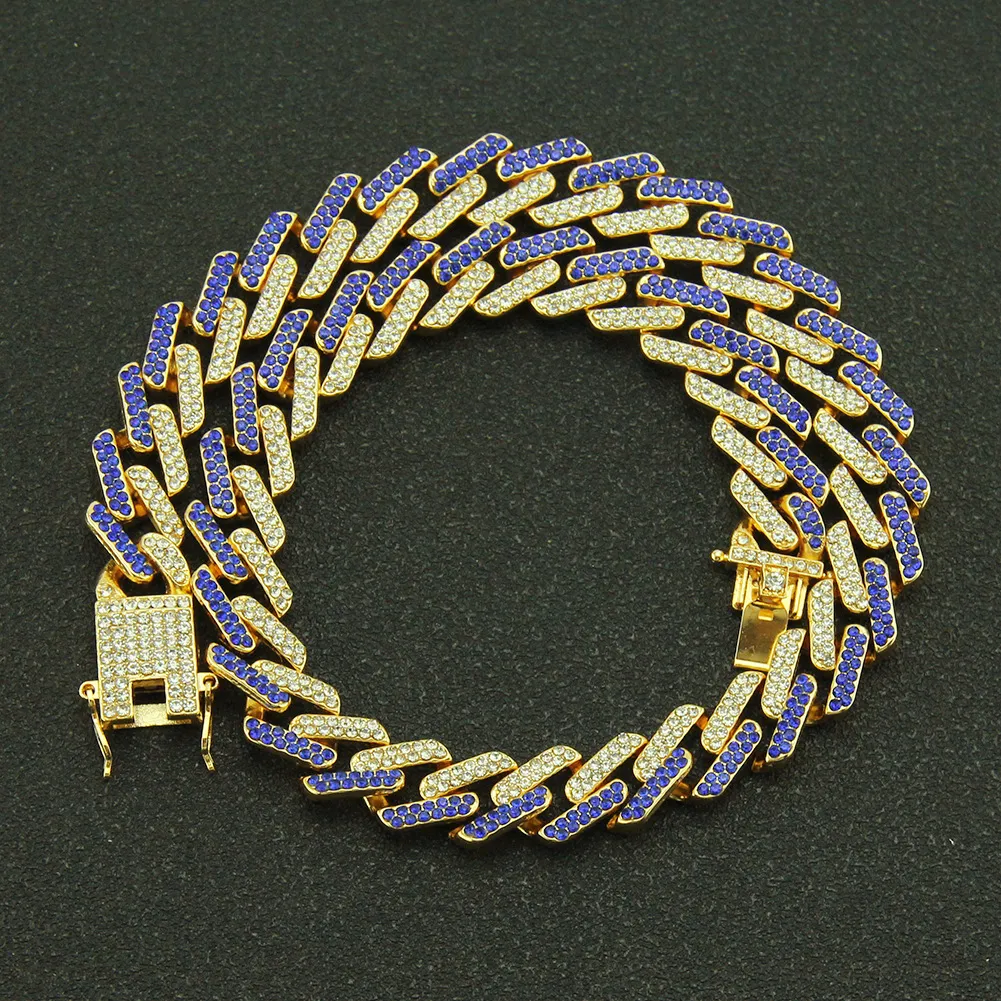 Collana con catena a maglie cubane con diamanti Bling Hip Hop in oro e argento personalizzato da 13 mm e 10 colori per uomo Miami Rapper Bijoux Uomo_voghion.com