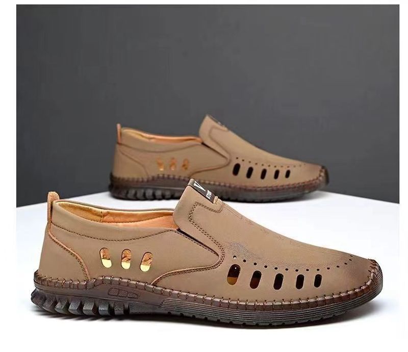 New 2024 Spring/Summer Men' Leather With Hollow, Breathable, Comfortable Soft Sole, One Step Driving Caual Single_voghion.com