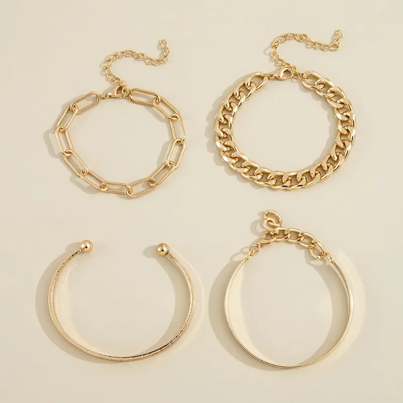 top-level Charm Bracelets 4 Pcs Bangle Set For Women Trendy Dainty Paperclip/Cuban/Figaro/Open Chain Link Stack Bracelet_voghion.com