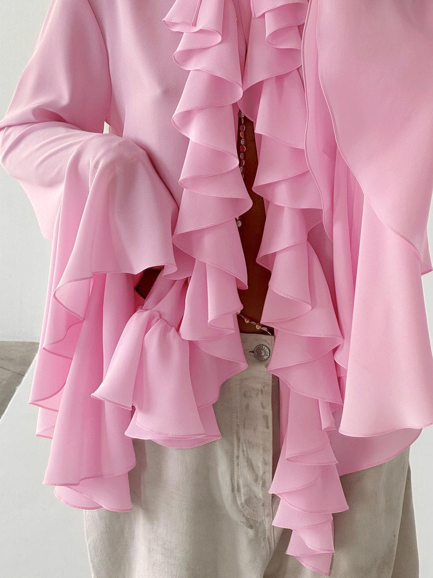 Dametøj Design flæser langærmet skjorte vinter ny stil temperament high-end cardigan top kvinde _voghion.com