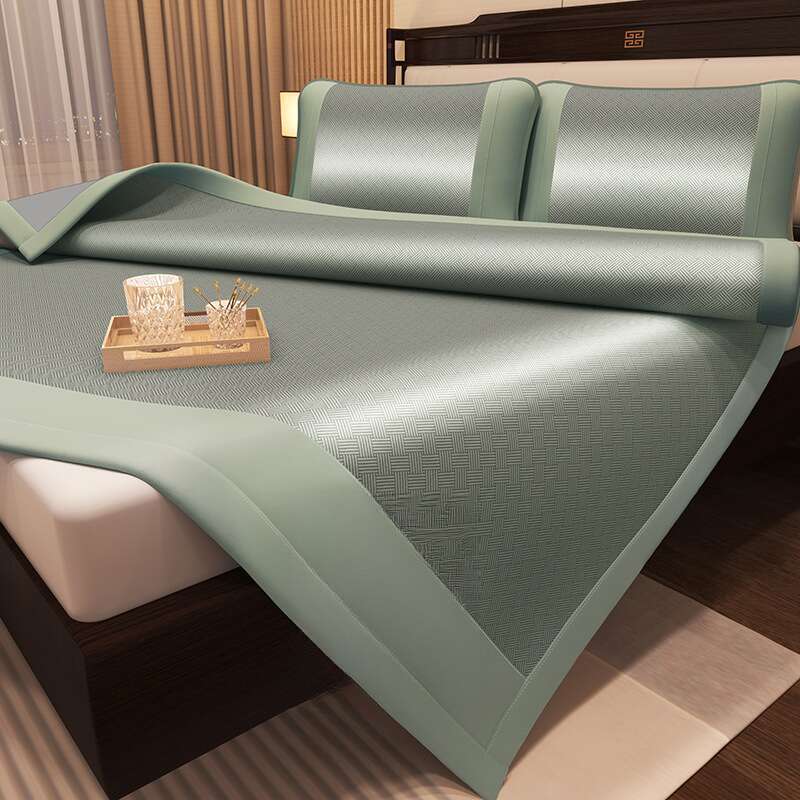 Summer Mugwort Ice Silk Cool Three-piece Set, Machine Washable And Washable, Student Dormitory Single Rattan Mat, Breathable_voghion.com