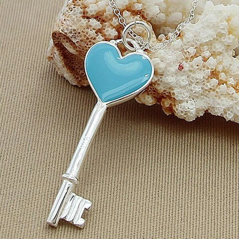 Collane con ciondolo Suyixian di alta qualità romantico cuore amore chiave collana in argento massiccio gioielli fine N254_voghion.com