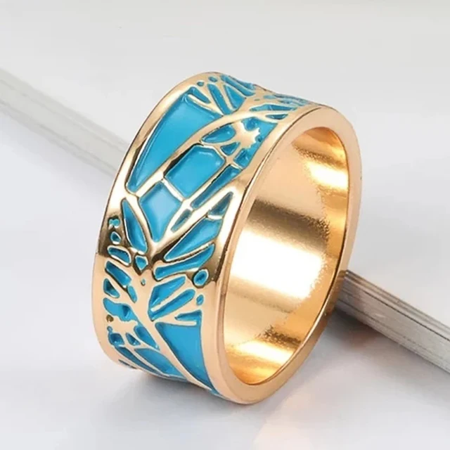 2025 New Arrivals Huitan Boho Style Blue Enamel Finger-ring for Woman Creative Plant Tree Pattern Design Fancy Girl Gift Party Female_voghion.com