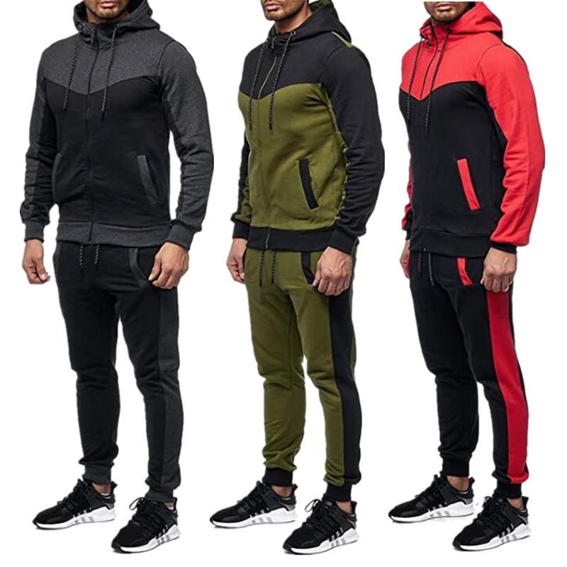 Men's Color Block Hooded Sweatshirt & Jogger Set - Winter Casual Sportswear Outfit For Gym & Streetwear​_voghion.com