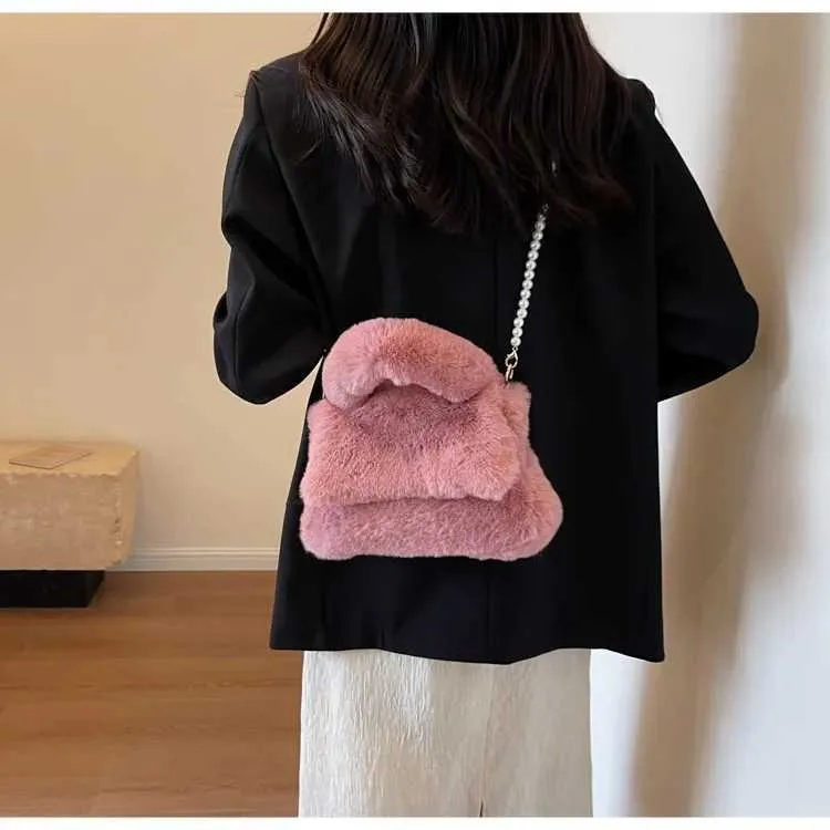 Borsa a mano in peluche donna borsa a tracolla morbida casual_voghion.com