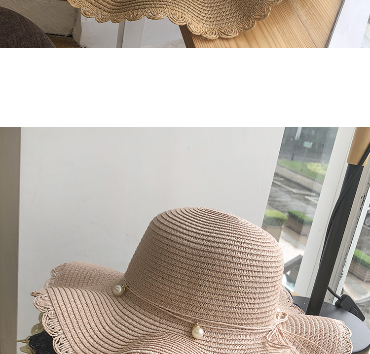 Hat for women in summer, small refreshing waves, large brimmed straw Korean version, versatile pearl, casual protection,_voghion.com