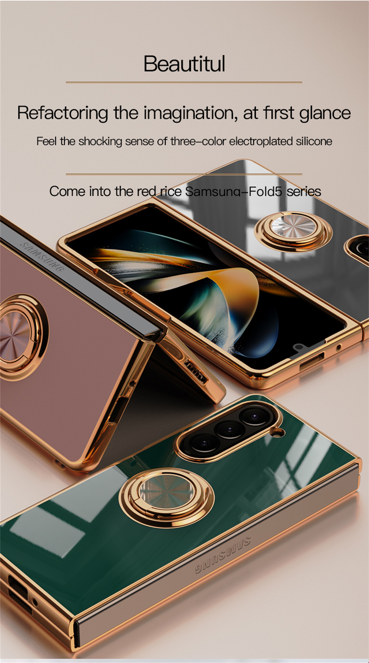Shockproof Plating Ring Holder Phone Case For Samsung Galaxy Z Fold 5 4 Protective Cover Stand Back Shell Capa Funda_voghion.com