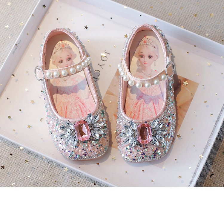 Princess Elsa 2024 Summer New Soft Sole Children's Play Little Leather Girl's Fashion Crystal Single Shoes_voghion.com