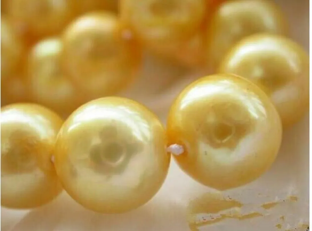 Ketten Große Menge 10-11mm natürliche Südchinesische Meer echte Goldperlenkette 18ich_voghion.com