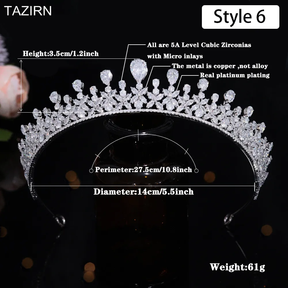 Bijoux TAZIRN Petites couronnes de mariée florales en zircone cubique Diadèmes faits à la main en CZ Coiffe de mariée Bal Fête d'anniversaire_voghion.com