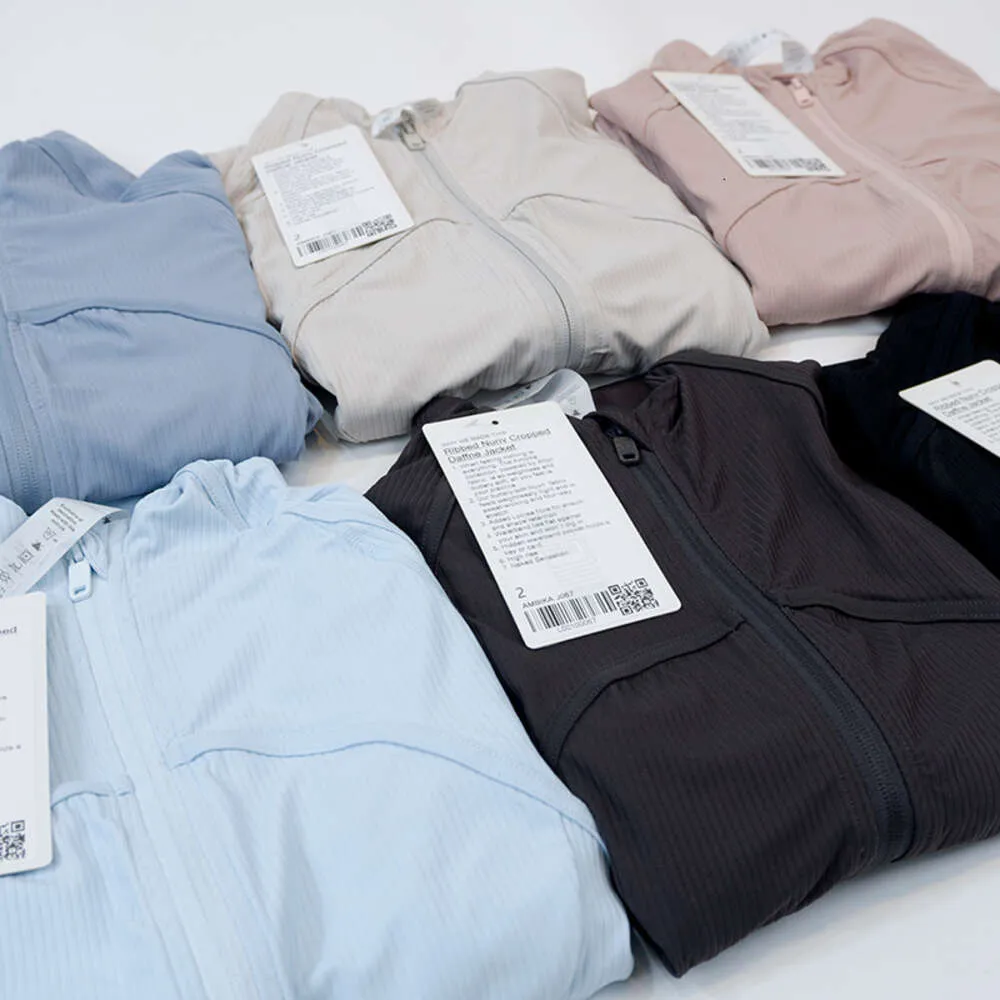 Yoga Cropped Define Coat Long Sleeve Shirt Rib Short Womens Tight Thin Jacket Breathable Cardigan Sportswear Summer_voghion.com