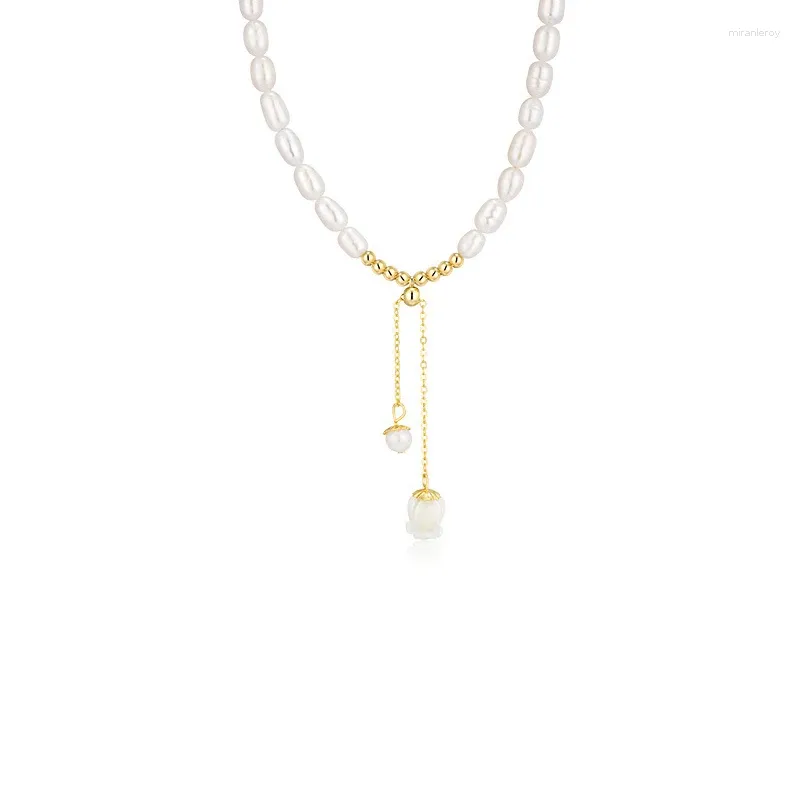 Colliers avec pendentif en perles et fleurs pour femmes et filles, chaîne de clavicule douce et élégante, bijoux de mariage_voghion.com