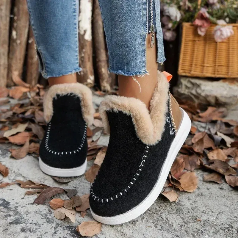 selg Shoes Sleeve Womens Winter Round Toe Plush Warm Short Bucket Flat Large Snow Boots 240904_voghion.com