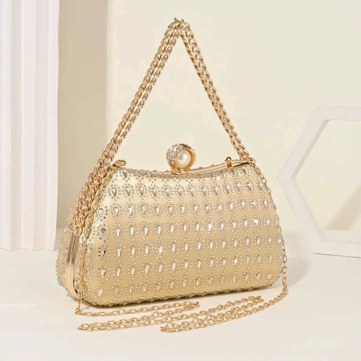 Tears dias õhtusöögikott pärlpandlaga ülemise sangaga käekott ketiga õlarahakott poolkuu rhie peo sidur Y241019_voghion.com