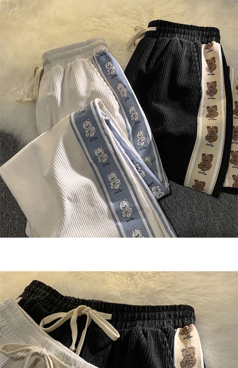 Cord Casual Sports für Herren 2024 Herbst/Winter Neue Student Koreaische Version Teddybär Patchwork Lose Gerade Breite_voghion.com
