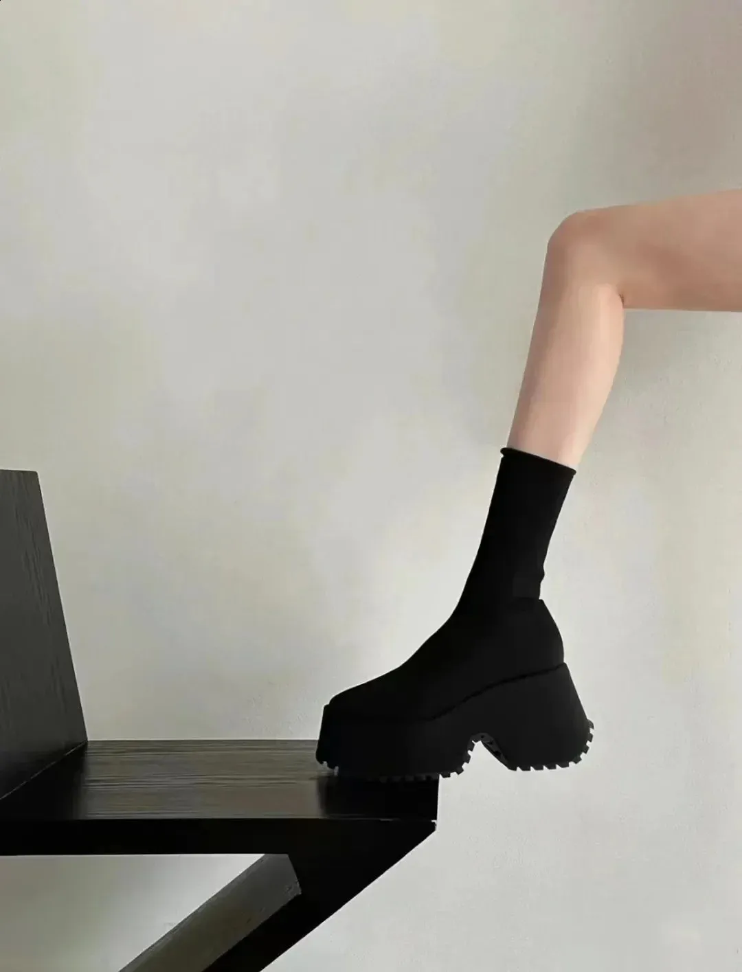 Sock Woman Hided Female Casual Shoes Autumn Wedge Lady Knitting Short Ankle Boots Platform 11 CM 240826_voghion.com
