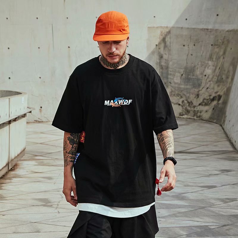 Oversize herr t-shirt china-chic tryck lös passform_voghion.com