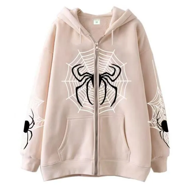 Felpa con cappuccio a maniche lunghe, casual, girocollo, da uomo e da donna, con stampa a forma di ragno, firmata_voghion.com