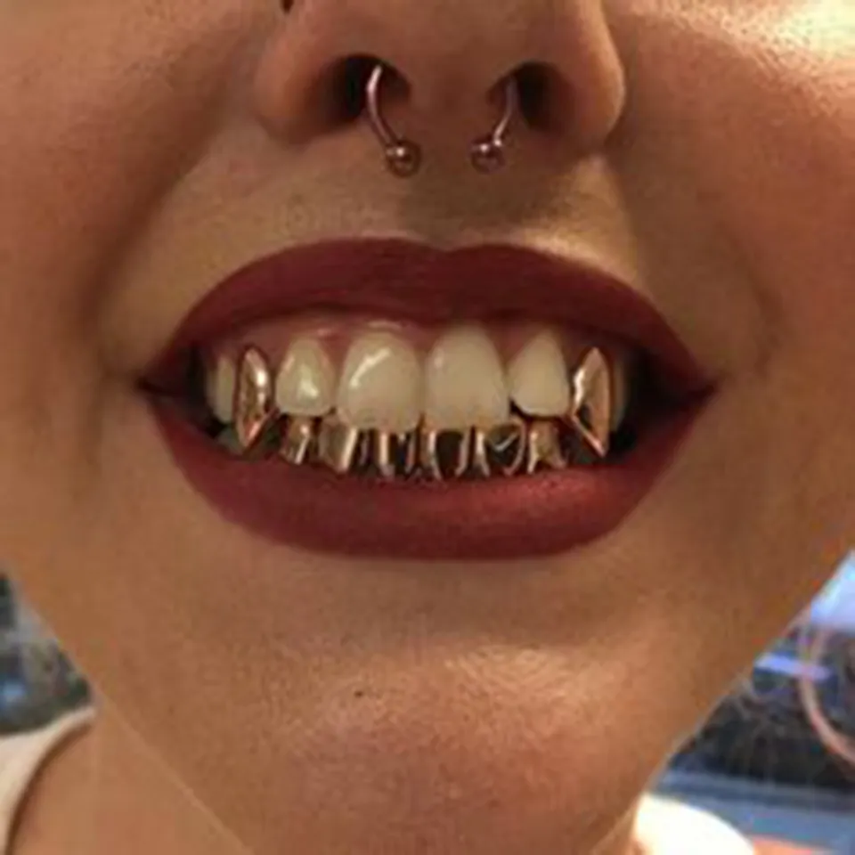 Echtes Gold Grillz Dental Mund Fang Grills Zahnspangen Plain Punk Hiphop Up 2 Bottom 6 Zähne Zahnkappe Cosplay Kostüm_voghion.com