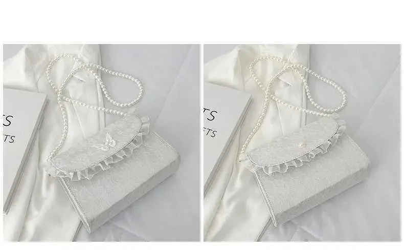 Borsa a tracolla in pizzo con cinturino in perle, elegante e semplice, con tracolla, in PU, sotto le ascelle, 2023, estate, bianca, Ba241212_voghion.com