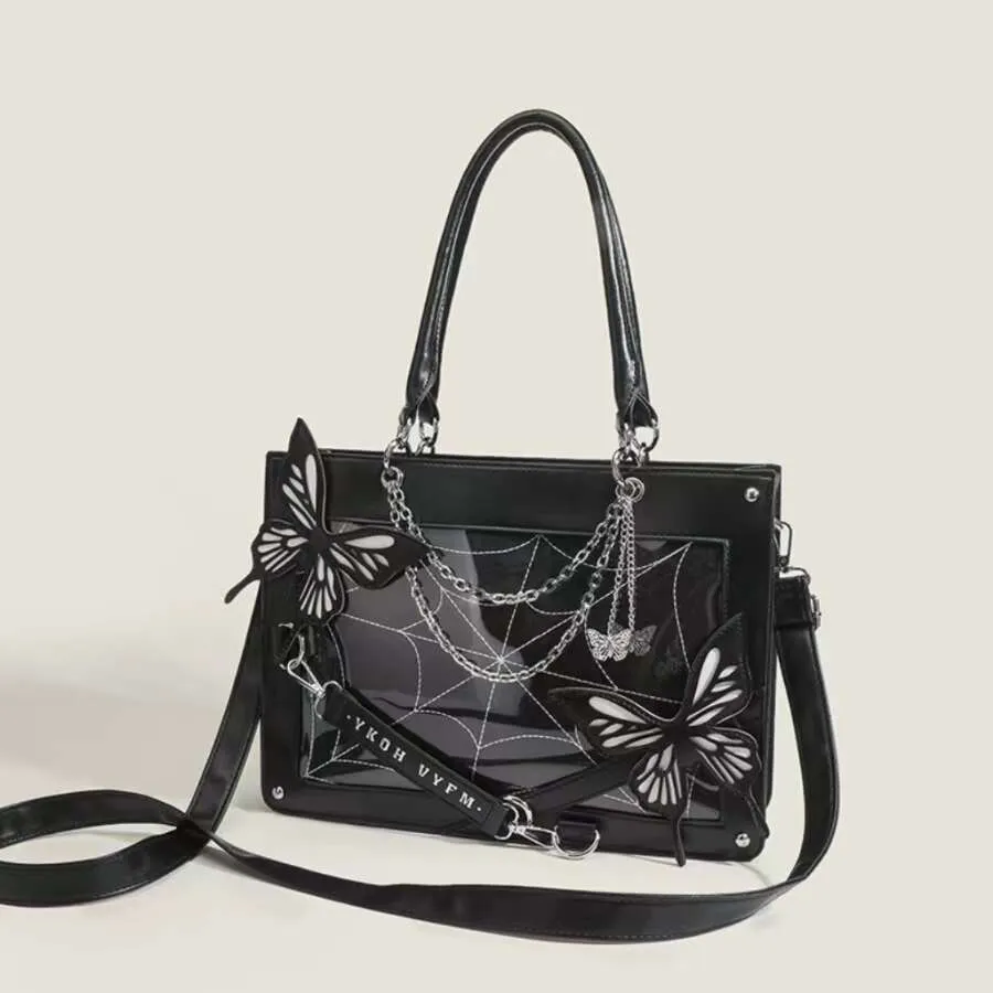 Y2k maze butterfly spider web DIY transparent Italian Lolita Gothic handbag retro fashion shoulder bag street decoration_voghion.com