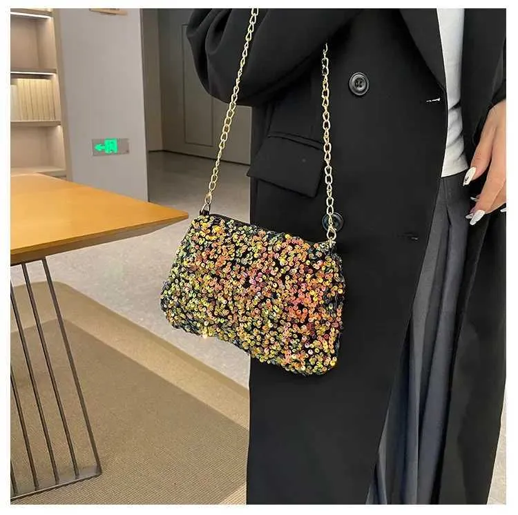 Sac à bandoulière à chaîne simple INS couleur unie paillettes sac à bandoulière portefeuille mobile sac à main de nuit Y241019_voghion.com