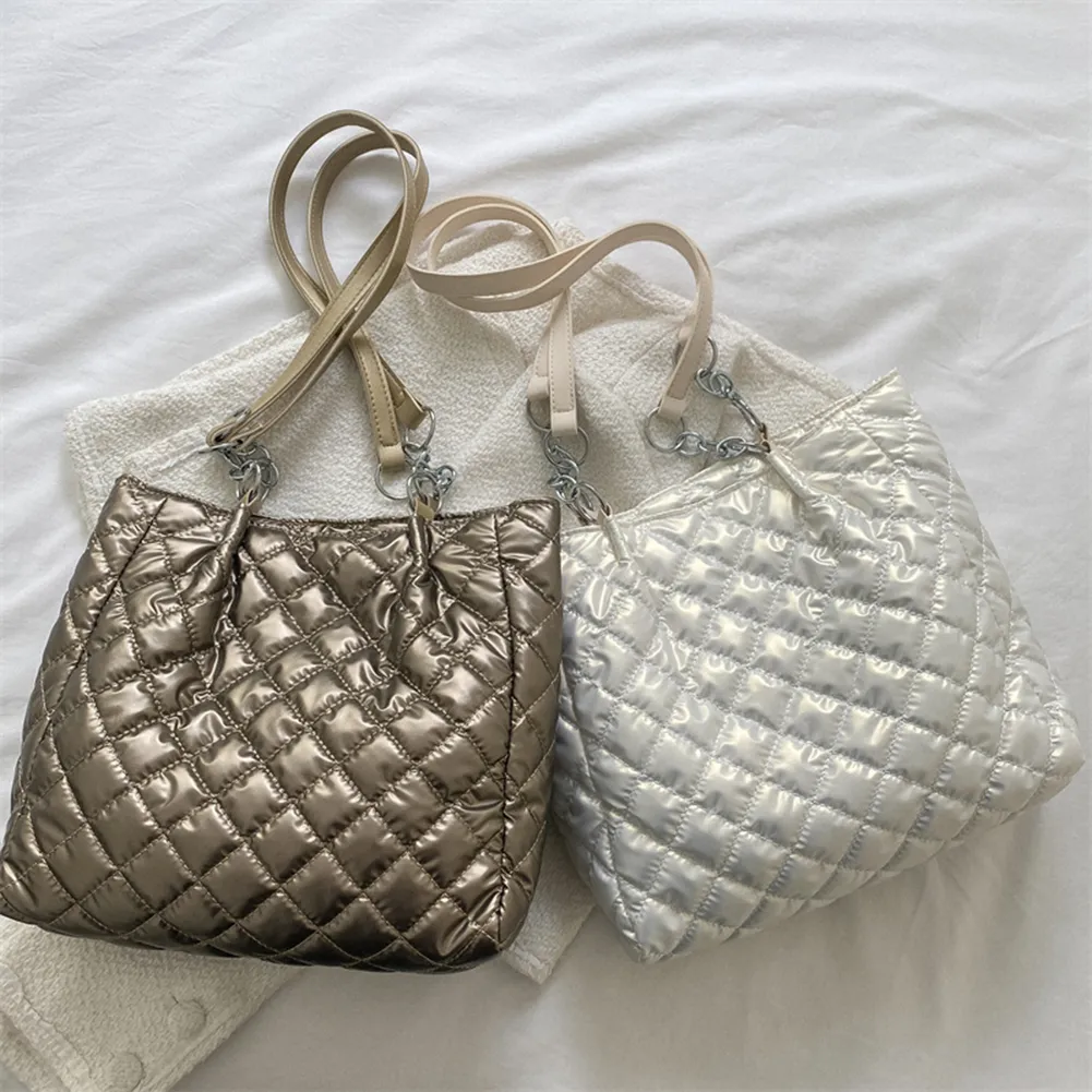 Borsa a tracolla imbottita in cotone trapuntato da donna, autunno inverno, borsa da viaggio di grande capacità_voghion.com