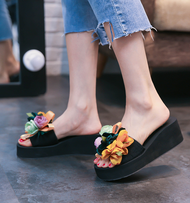Handgemachte 2024 Sommer Neue Damen Modische Große Blume Anti Rutsch High Heel Hausschuhe_voghion.com