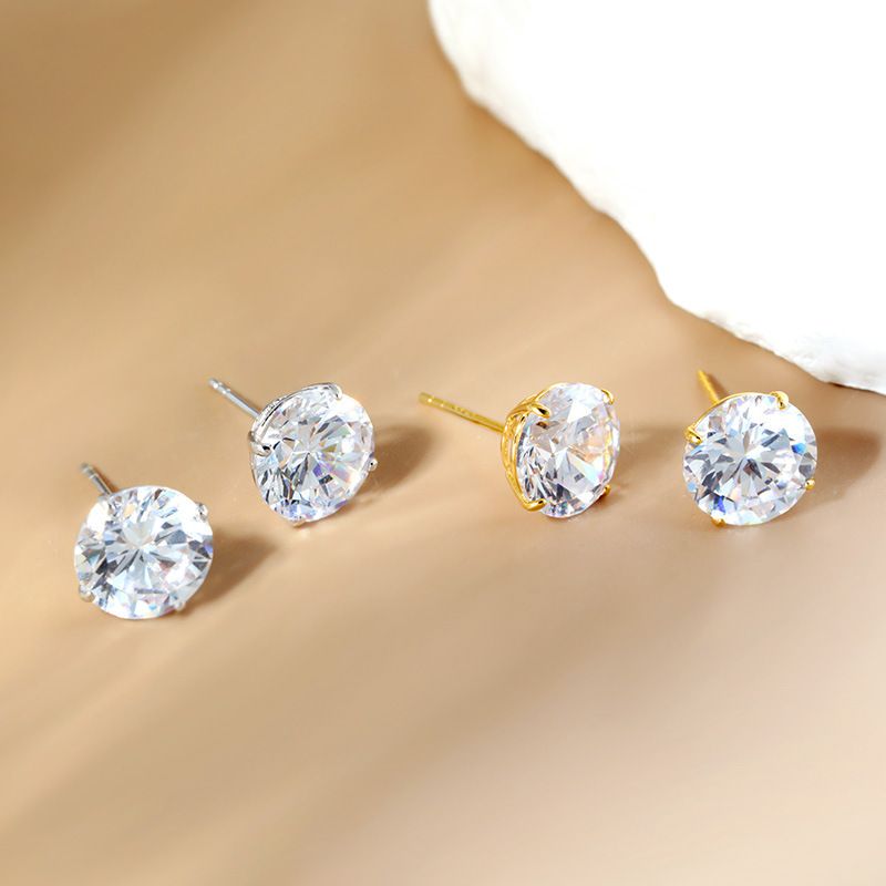 Orecchini in argento Sterling con quattro griffe da 8 mm, intarsiati con zirconi, di alta qualità._voghion.com