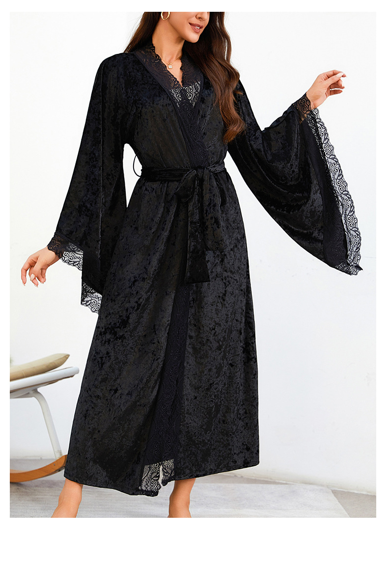 Halat de baie lung pentru femei, pijamale, sexy, dantelă, ușoară, luxoasă, cu mâneci lungi, cămașă de noapte din catifea, halat de baie, haine de casă_voghion.com