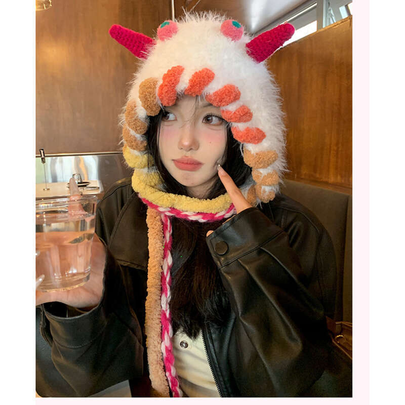 Cute Funn Little Monster Braided Woolen Hat For Children, 2024 Autumn And Winter Warm Knitted Ear Protection Hood_voghion.com