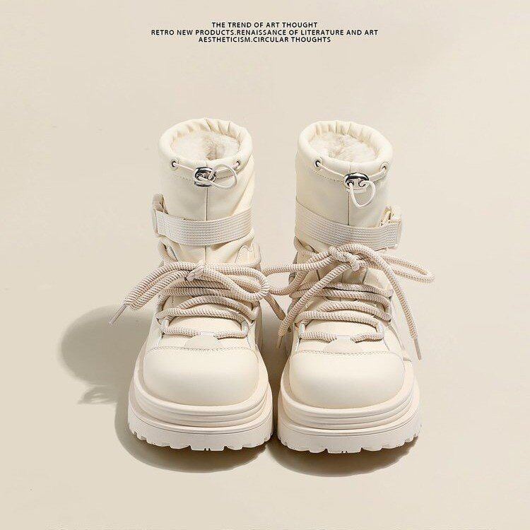 Thick-Soled Snow For Women 2024 New Winter Plush Lined Thickened Northeastern Large Cotton Shoes Waterproof Non-Slip