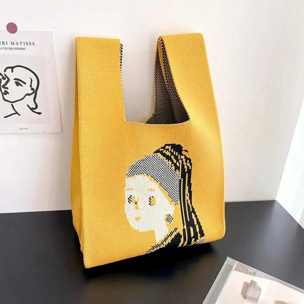 Fi striped knot wrist hand knitted V-handbag portable mini reusable shopping bag Y241106_voghion.com