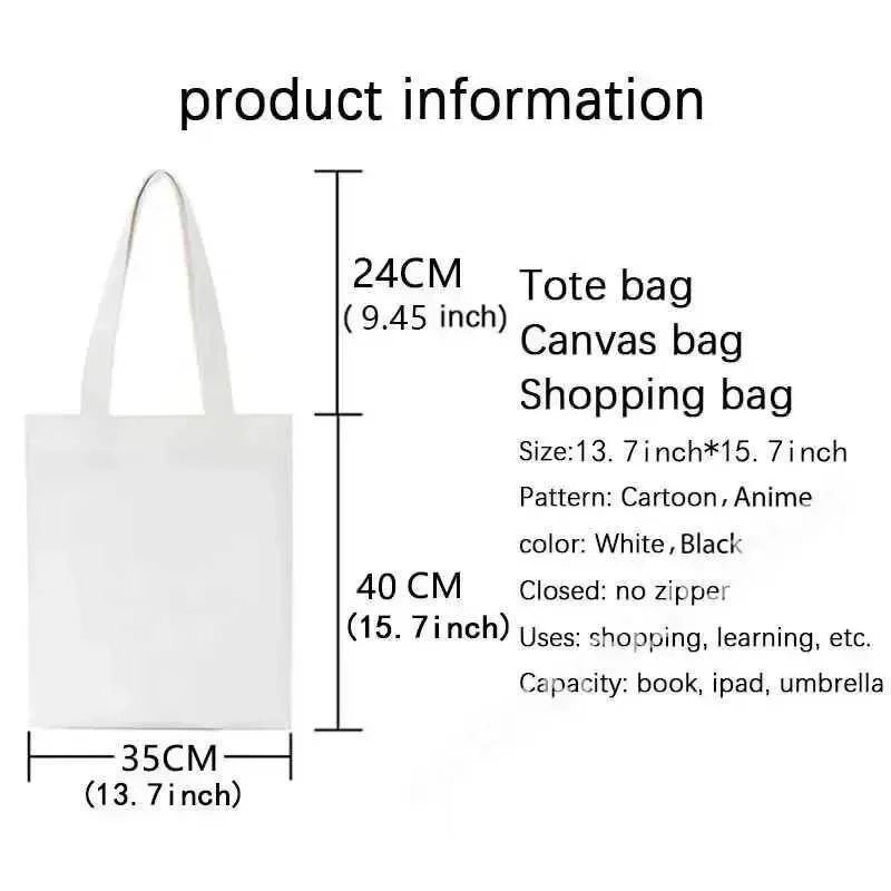 Funny Print canvas Fi handbag girl Carto Enviromental large capacity portable shopping bag Y241109_voghion.com