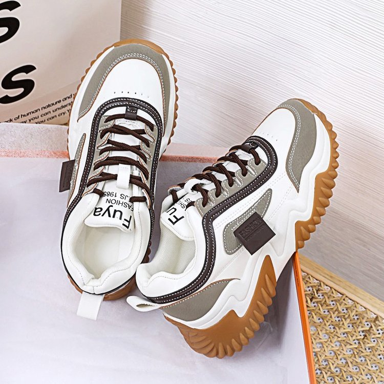 Damen Chunky Sneaker Mit Plateausohle Farbblock Schnürschuhe_voghion.com